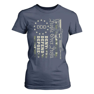 People Over Profit Deny Defend Depose T Shirt For Women Gun Camo Betsy Ross Flag 2024 TS11 Navy Print Your Wear