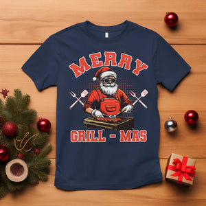 Funny Christmas Grilling Santa T Shirt Merry Grill-Mas BBQ TS11 Navy Print Your Wear
