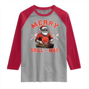 Funny Christmas Grilling Santa Raglan Shirt Merry Grill-Mas BBQ TS11 Sport Gray Red Print Your Wear