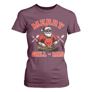 Funny Christmas Grilling Santa T Shirt For Women Merry Grill-Mas BBQ TS11 Maroon Print Your Wear