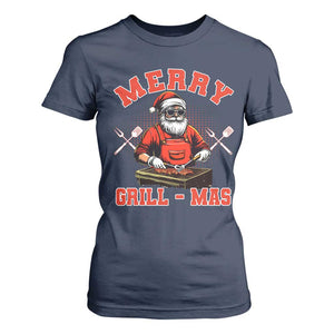 Funny Christmas Grilling Santa T Shirt For Women Merry Grill-Mas BBQ TS11 Navy Print Your Wear