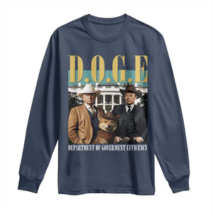 Funny Trump Musk DOGE Long Sleeve Shirt Department Of Government Efficiency Shiba Inu TS11 Navy Print Your Wear