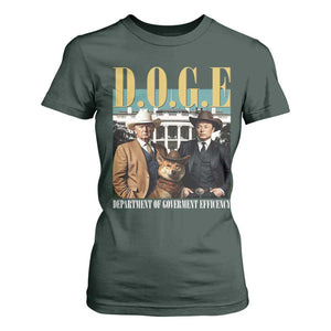 Funny Trump Musk DOGE T Shirt For Women Department Of Government Efficiency Shiba Inu TS11 Dark Forest Green Print Your Wear
