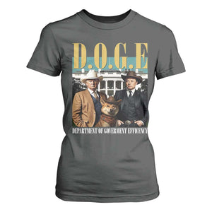 Funny Trump Musk DOGE T Shirt For Women Department Of Government Efficiency Shiba Inu TS11 Dark Heather Print Your Wear