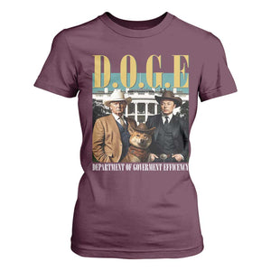 Funny Trump Musk DOGE T Shirt For Women Department Of Government Efficiency Shiba Inu TS11 Maroon Print Your Wear