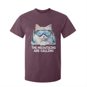 Funny Skiing Snowboarding Cat T Shirt For Kid The Meowtains Are Calling Ski Goggles TS11 Maroon Print Your Wear
