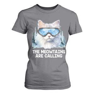 Funny Skiing Snowboarding Cat T Shirt For Women The Meowtains Are Calling Ski Goggles TS11 Charcoal Print Your Wear