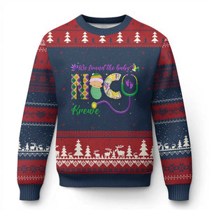 Funny NICU Mardi Gras Ugly Christmas Sweater We Found The Baby NICU Krewe King Cake TS11 Navy Red Print Your Wear