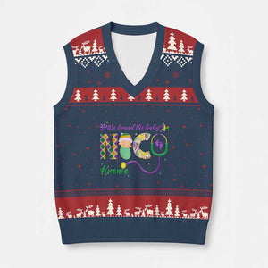 Funny NICU Mardi Gras V-Neck Knit Sweater Vest We Found The Baby NICU Krewe King Cake TS11 Navy Red Print Your Wear