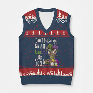 Funny Don't Make Me Go All Voodoo On You V-Neck Knit Sweater Vest Creepy Mardi Gras TS11 Navy Red Print Your Wear