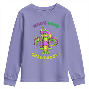 Funny Who's Your Crawdaddy Youth Sweatshirt Vintage Crawfish Beads Fleur De Lis Mardi Gras TS11 Violet Print Your Wear