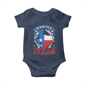 My Blood Types Is Texan Baby Onesie Proud American Texan TX Map Bluebonnet TS11 Navy Print Your Wear