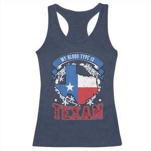 My Blood Types Is Texan Racerback Tank Top Proud American Texan TX Map Bluebonnet TS11 Navy Print Your Wear