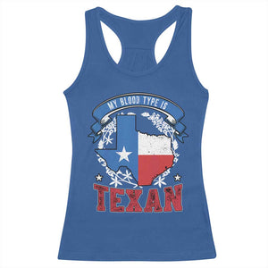 My Blood Types Is Texan Racerback Tank Top Proud American Texan TX Map Bluebonnet TS11 Royal Blue Print Your Wear