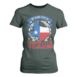 My Blood Types Is Texan T Shirt For Women Proud American Texan TX Map Bluebonnet TS11 Dark Forest Green Print Your Wear