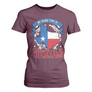 My Blood Types Is Texan T Shirt For Women Proud American Texan TX Map Bluebonnet TS11 Maroon Print Your Wear