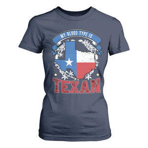 My Blood Types Is Texan T Shirt For Women Proud American Texan TX Map Bluebonnet TS11 Navy Print Your Wear