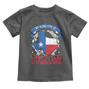 My Blood Types Is Texan Toddler T Shirt Proud American Texan TX Map Bluebonnet TS11 Dark Heather Print Your Wear