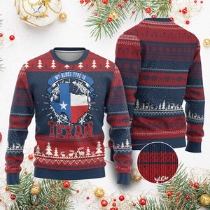 My Blood Types Is Texan Knit Sweatshirt Proud American Texan TX Map Bluebonnet TS11 Burgundy Print Your Wear