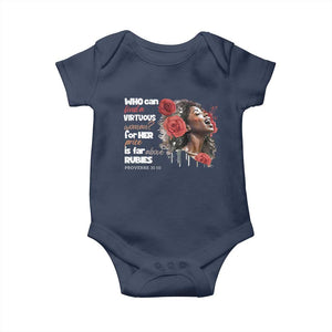 Christian African American Baby Onesie Who Can Find A Virtuous Woman TS11 Navy Print Your Wear