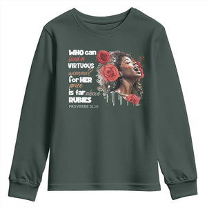 Christian African American Youth Sweatshirt Who Can Find A Virtuous Woman TS11 Dark Forest Green Print Your Wear