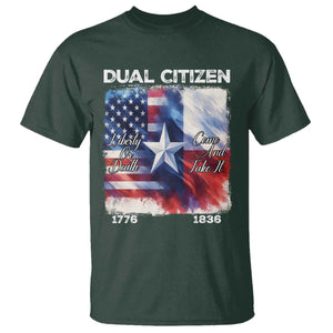 Proud American Texan T Shirt Dual Citizen Liberty Or Death Come And Take It TS11 Dark Forest Green Print Your Wear