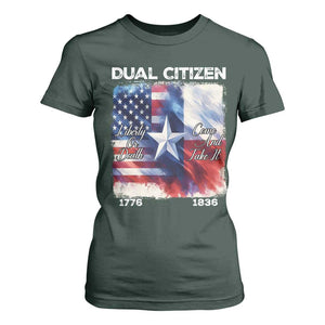 Proud American Texan T Shirt For Women Dual Citizen Liberty Or Death Come And Take It TS11 Dark Forest Green Print Your Wear