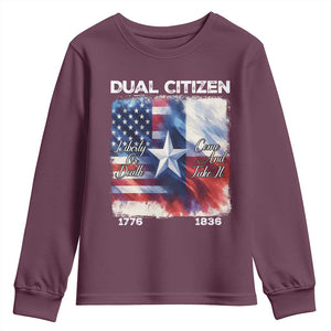 Proud American Texan Youth Sweatshirt Dual Citizen Liberty Or Death Come And Take It TS11 Maroon Print Your Wear