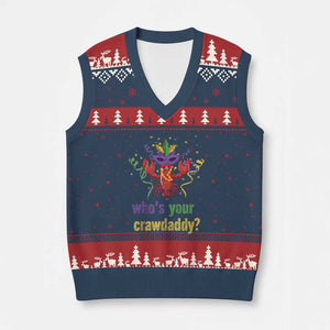 Funny Who's Your Crawdaddy V-Neck Knit Sweater Vest Crawfish Beads Mardi Gras TS11 Navy Red Print Your Wear