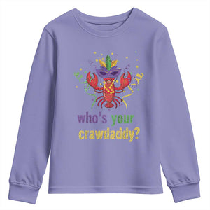 Funny Who's Your Crawdaddy Youth Sweatshirt Crawfish Beads Mardi Gras TS11 Violet Print Your Wear