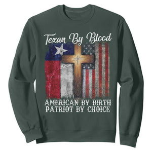 Proud American Texan Jesus Sweatshirt Texan By Blood American By Birth Patriot By Choice Cross TS11 Dark Forest Green Print Your Wear