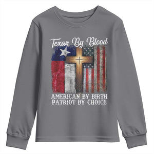 Proud American Texan Jesus Youth Sweatshirt Texan By Blood American By Birth Patriot By Choice Cross TS11 Charcoal Print Your Wear