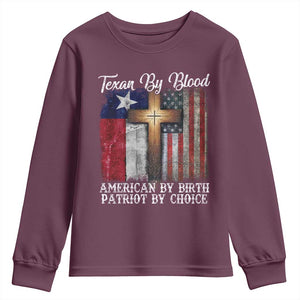 Proud American Texan Jesus Youth Sweatshirt Texan By Blood American By Birth Patriot By Choice Cross TS11 Maroon Print Your Wear