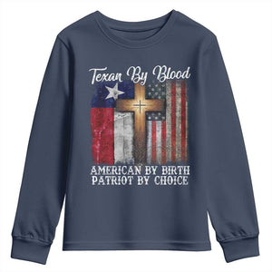 Proud American Texan Jesus Youth Sweatshirt Texan By Blood American By Birth Patriot By Choice Cross TS11 Navy Print Your Wear