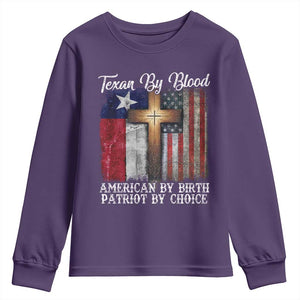 Proud American Texan Jesus Youth Sweatshirt Texan By Blood American By Birth Patriot By Choice Cross TS11 Purple Print Your Wear