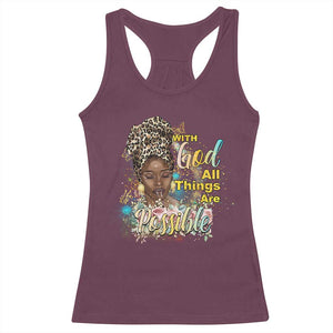 Christian African American Racerback Tank Top With God All Things Are Possible Black Prayer TS11 Maroon Print Your Wear
