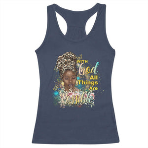 Christian African American Racerback Tank Top With God All Things Are Possible Black Prayer TS11 Navy Print Your Wear