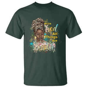 Christian African American T Shirt With God All Things Are Possible Black Prayer TS11 Dark Forest Green Print Your Wear