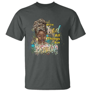 Christian African American T Shirt With God All Things Are Possible Black Prayer TS11 Dark Heather Print Your Wear