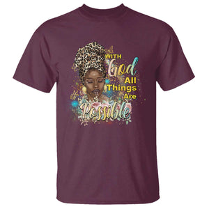 Christian African American T Shirt With God All Things Are Possible Black Prayer TS11 Maroon Print Your Wear