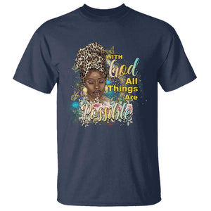 Christian African American T Shirt With God All Things Are Possible Black Prayer TS11 Navy Print Your Wear