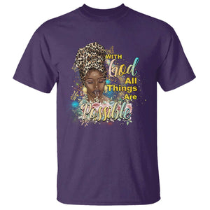 Christian African American T Shirt With God All Things Are Possible Black Prayer TS11 Purple Print Your Wear
