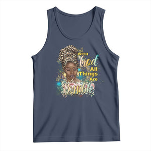 Christian African American Tank Top With God All Things Are Possible Black Prayer TS11 Navy Print Your Wear