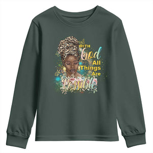 Christian African American Youth Sweatshirt With God All Things Are Possible Black Prayer TS11 Dark Forest Green Print Your Wear