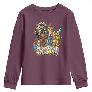 Christian African American Youth Sweatshirt With God All Things Are Possible Black Prayer TS11 Maroon Print Your Wear