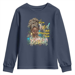 Christian African American Youth Sweatshirt With God All Things Are Possible Black Prayer TS11 Navy Print Your Wear