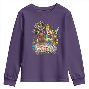 Christian African American Youth Sweatshirt With God All Things Are Possible Black Prayer TS11 Purple Print Your Wear