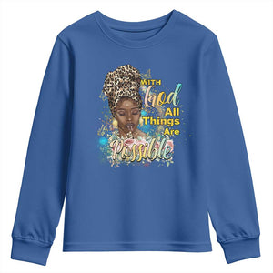 Christian African American Youth Sweatshirt With God All Things Are Possible Black Prayer TS11 Royal Blue Print Your Wear
