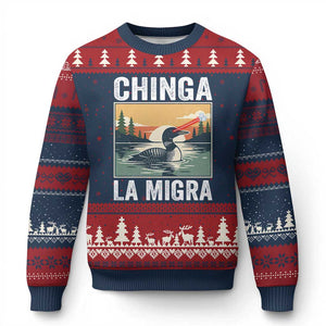 Chinga La Migra Ugly Christmas Sweater Minnesota Loon Laser Ice Cube Political Protest TS11 Navy Red Print Your Wear