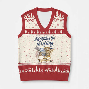 I Would Rather Be Thrifting V-Neck Knit Sweater Vest Funny Shopping Quote Thrift Lover TS11 Beige Red Print Your Wear